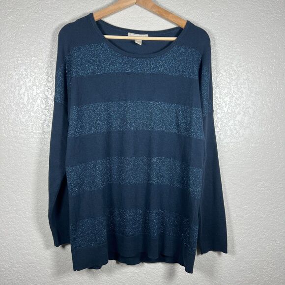 Banana Republic Sweater Angora Rabbit Hair Blend Womens XL Blue Metallic - Picture 2 of 8